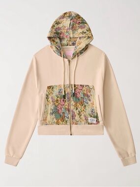 Reason Floral Panel Zip Hoodie in Beige and Multicolor
